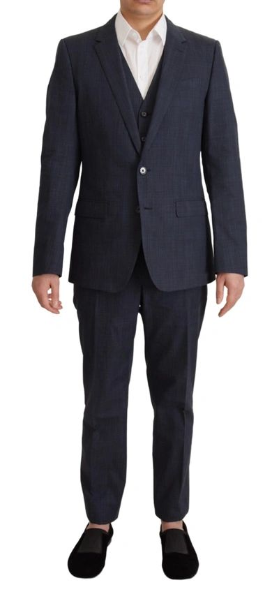 DOLCE & GABBANA DARK BLUE COTTON FORMAL 3 PIECE MARTINI SUIT