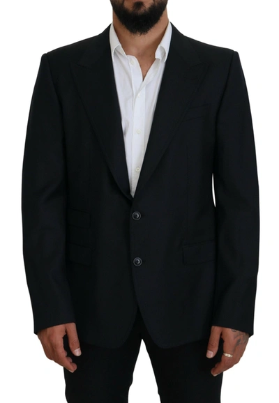 Dolce & Gabbana Dark Blue Wool Formal Sicilia Blazer