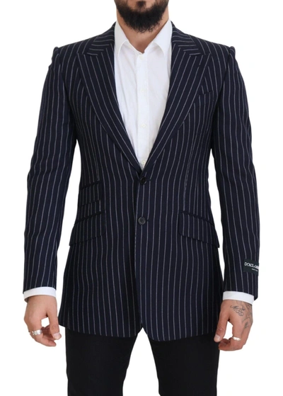 Dolce & Gabbana Dark Blue Stripe Wool Single Breasted Blazer In Navy Blue