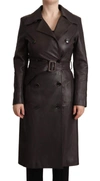 Dolce & Gabbana Dark Brown Leather Long Sleeves Belted Jacket In Brown