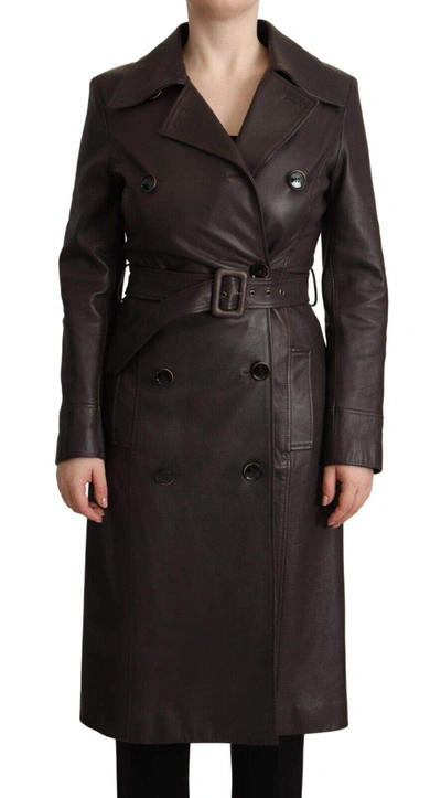 DOLCE & GABBANA DARK BROWN LEATHER LONG SLEEVES BELTED JACKET