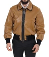 DOLCE & GABBANA DARK CAMEL COTTON FULL ZIP BLOUSON JACKET