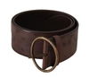 DOLCE & GABBANA DARK BROWN WIDE CALF LEATHER LOGO ROUND BUCKLE BELT