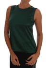 DOLCE & GABBANA DARK GREEN SILK SLEEVELESS ROUND NECK TANK TOP