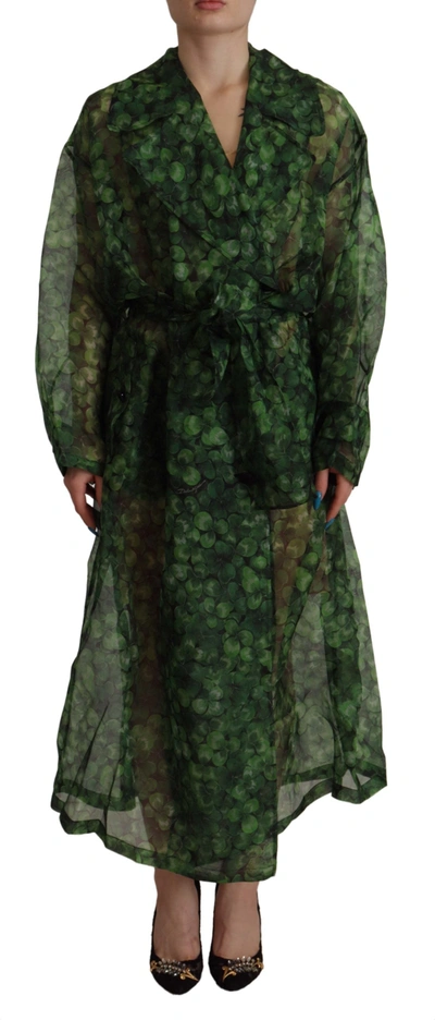 Dolce & Gabbana Four Leaf Clover Print Organza Trench Dress In Green