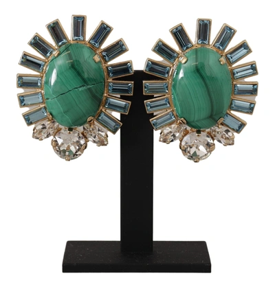 Dolce & Gabbana Gold Brass Blue Crystal Stone Clip-on Jewelry Sicily Earrings