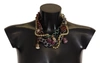 DOLCE & GABBANA GOLD BRASS SICILY FLORAL CRYSTAL STATEMENT NECKLACE