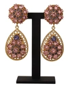 DOLCE & GABBANA GOLD CRYSTAL DG SICILY CLIP-ON JEWELRY DANGLING EARRINGS