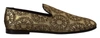 DOLCE & GABBANA GOLD JACQUARD FLATS MENS LOAFERS SHOES