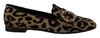 Dolce & Gabbana Gold Leopard Print Crystals Loafers In Brown