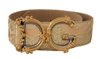Dolce & Gabbana Gold Wide Waist Jacquard Baroque Dg Logo Buckle Belt In Gold And Pink