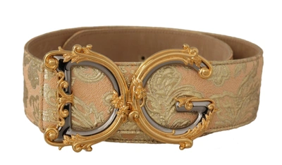 DOLCE & GABBANA GOLD WIDE WAIST JACQUARD BAROQUE DG LOGO BUCKLE BELT