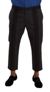 DOLCE & GABBANA GRAY BORDEAUX STRIPED CROPPED TROUSER PANTS