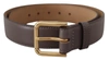 DOLCE & GABBANA GRAY CALFSKIN LEATHER GOLD METAL LOGO BUCKLE BELT