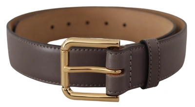 Dolce & Gabbana Gray Calfskin Leather Gold Metal Logo Buckle Belt