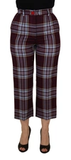 DOLCE & GABBANA GRAY CHECKED HIGH WAIST CROPPED TROUSER PANTS