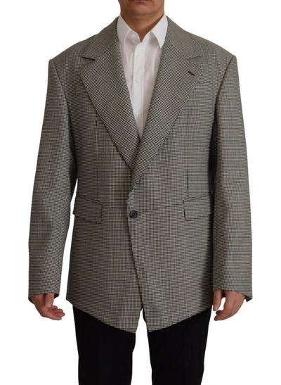 DOLCE & GABBANA GRAY CHECKERED SINGLE BREASTED JACKET BLAZER