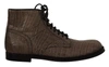 DOLCE & GABBANA GRAY CROCODILE LEATHER DERBY BOOTS