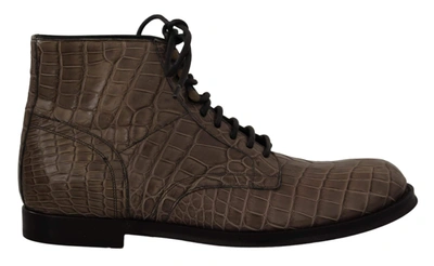 Dolce & Gabbana Gray Crocodile Leather Derby Boots