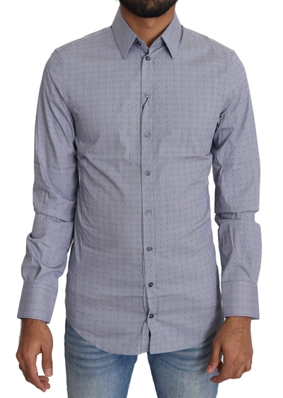 Dolce & Gabbana Gray Dotted Semi Fitted Formal Sicilia Shirt