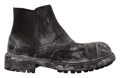 Dolce & Gabbana Gray Leather Ankle Casual Mens Boots