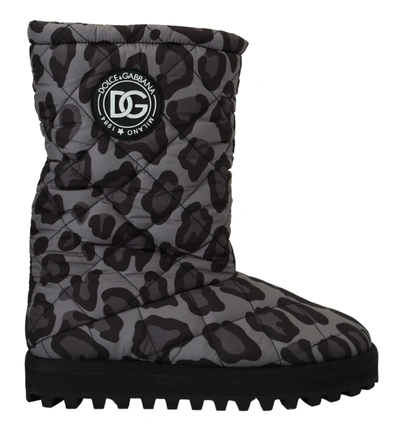 Dolce & Gabbana Grey Leopard Boots Padded Mid Calf Shoes