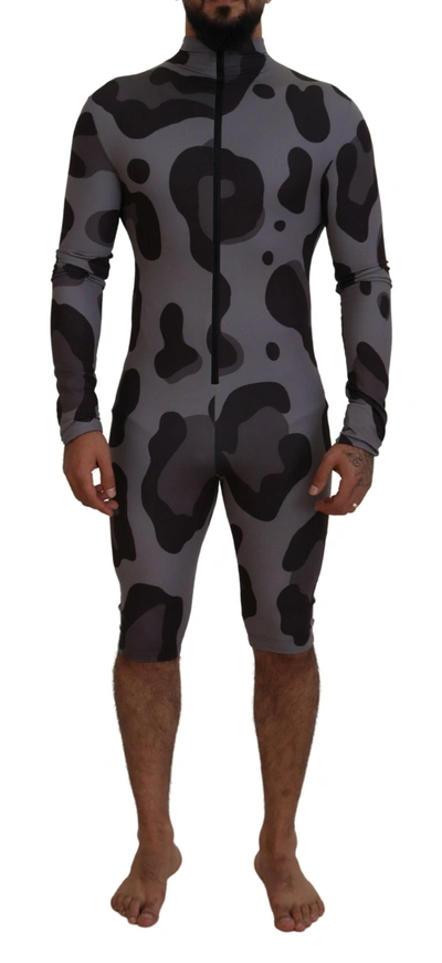 Dolce & Gabbana Grey Patterned Polyester Wetsuit Swimwear