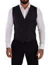 Dolce & Gabbana Gray Striped Double Breasted Waistcoat Vest In Black And Gray
