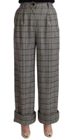 DOLCE & GABBANA GRAY TARTAN STRAIGHT TROUSER WOOL PANTS