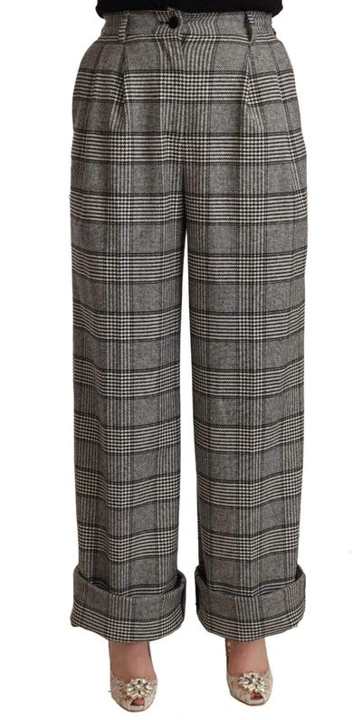 Dolce & Gabbana Grey Tartan Straight Trouser Wool Trousers