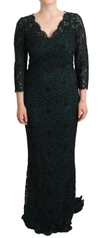 DOLCE & GABBANA GREEN FLORAL LACE MAXI FLOOR LENGTH DRESS