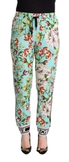 DOLCE & GABBANA GREEN FLORAL PRINT MID WAIST TROUSER JOGGER PANTS