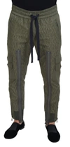 DOLCE & GABBANA GREEN STRIPED CARGO ZIPPER LEG MEN TROUSER PANTS