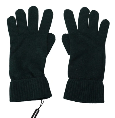 Dolce & Gabbana Green Wrist Length Cashmere Knitted Gloves In Dark Green