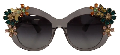Dolce & Gabbana Grey Acetate Frame Crystals Cat Eye Dg4245b Sunglasses