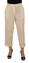 Dolce & Gabbana Ivory High Waist Cropped Folded Hem Trousers Pants In White