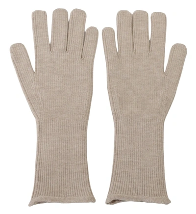 Dolce & Gabbana Ivory Cashmere Silk Hands Mitten S Gloves In White
