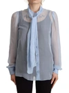 Dolce & Gabbana Light Blue Silk Ascot Collar Long Sleeves Blouse Top In Light Blue