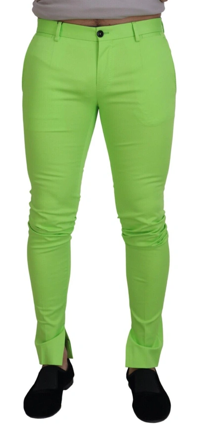 Dolce & Gabbana Light Green Cotton Skinny Men Trousers Trousers