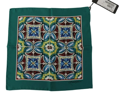 Dolce & Gabbana Majolica Patterned Square Handkerchief Scarf Silk In Multicolor