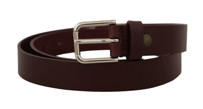 Dolce & Gabbana Maroon Calf Leather Silver Tone Metal Buckle Belt