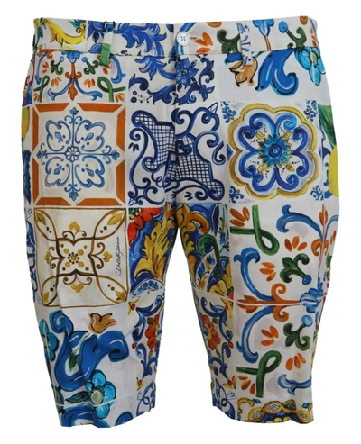 Dolce & Gabbana Majolica Print Cotton Chinos Shorts In Multicolor