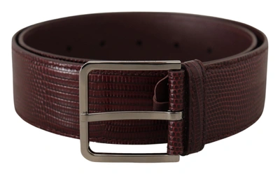 DOLCE & GABBANA MAROON CALF LEATHER WIDE LOGO ENGRAVED BUCKLE BELT