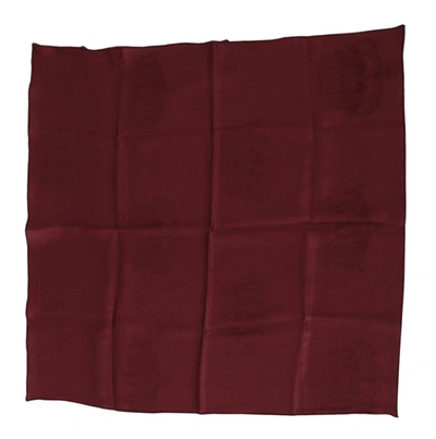 DOLCE & GABBANA MAROON SILK CROWN SQUARE WRAP HANDKERCHIEF SCARF