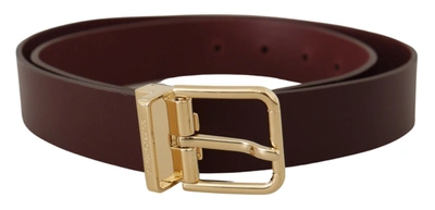 Dolce & Gabbana Maroon Vitello Leather Gold Metal Buckle Belt