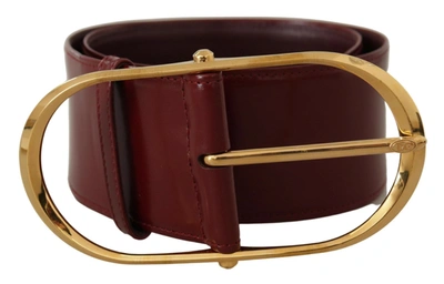 Dolce & Gabbana Maroon Wide Leather Gold Tone Metal Oval Buckle Belt