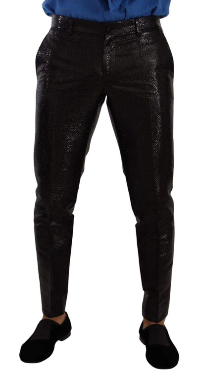Dolce & Gabbana Metallic Black Wool Skinny Dress Pants
