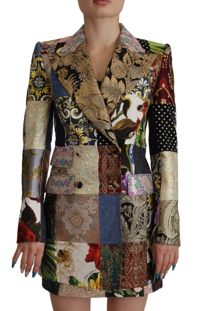 DOLCE & GABBANA MULTICOLOR DOUBLE-BREASTED PATCHWORK JACQUARD BLAZER JACKET