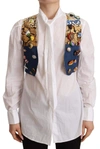 DOLCE & GABBANA MULTICOLOR EMBELLISHED WAIST COAT COTTON TOP