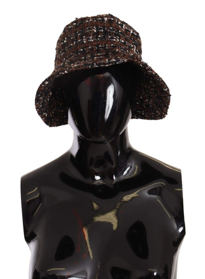 Dolce & Gabbana Black And Brown Cotton Blend Bucket Hat In Multicolour